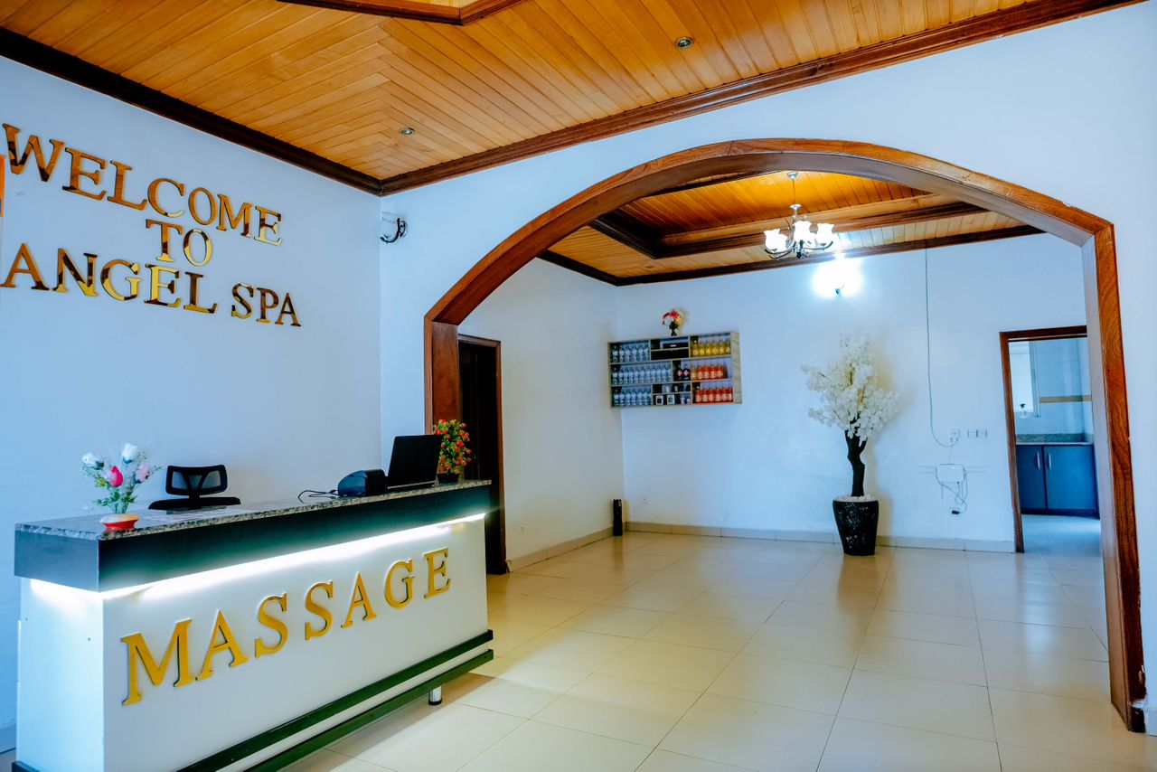 Professional spa reception with welcome signage